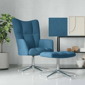 vidaXL Πολυθρόνα Relax Μπλε Βελούδινη με Σκαμπό