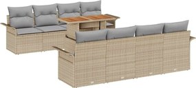 vidaXL Σετ Καναπέ Κήπου με αποθήκευση 9 pcs Μπεζ Πολυ ράταν