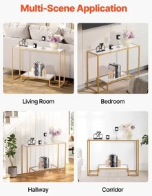 VEVOR 2-Tier Glass Console Table Rectangle Sofa Side Table with Anti-Tip Golden