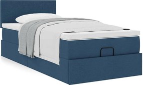 vidaXL Οθωμανικό κρεβάτι με στρώμα μπλε 90x200cm ύφασμα