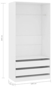 Ντουλάπα Λευκή 100 x 50 x 200 εκ. από Επεξ. Ξύλο - Λευκό