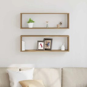 vidaXL Ράφι Τοίχου με ράφι 2 pcs Χειροποίητη δρυς 80 x 15 x 26 εκ.