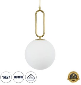 BELLISSIMO 61486 Μοντέρνο Κρεμαστό Φωτιστικό Μπάλα Μονόφωτο 1 x E27 IP20 Λευκό Γυαλί με Χρυσό Μέταλλο-Μ20 x Π20 x Υ Globostar-61 61486