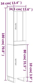 Ντουλάπι Γυαλ. Λευκό 34,5 x 34 x 180 εκ. από Επεξεργασμένο Ξύλο - Λευκό