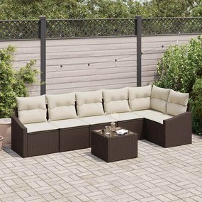 vidaXL Σέτ φαγητού για κήπο με μαξιλάρι 7 pcs Καφέ, Κρέμα