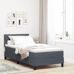 vidaXL Κρεβάτι Box Spring με Στρώμα & LED Σκούρο Γκρι 100x200 εκ. Βελούδινο