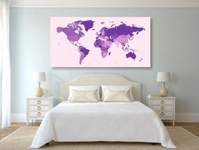 Εικόνα ενός λεπτομερούς παγκόσμιου χάρτη από φελλό σε μωβ - 100x50  flags