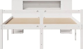 vidaXL Κρεβάτι Βιβλιοθήκη Χωρίς Στρώμα Λευκό 135x190 εκ Μασίφ Πεύκο