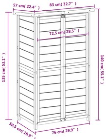 Αποθήκη Εργαλείων Κήπου Μόκα 83x57x140 εκ. Μασίφ Ξύλο Πεύκου - Καφέ