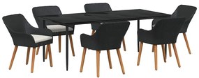 vidaXL Σετ Κήπου 7 Τεμαχίων Μαύρο Poly Rattan