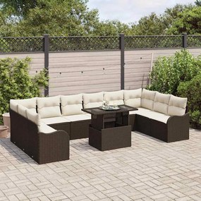 vidaXL Σετ Καναπέ Κήπου με μαξιλάρι 11 pcs Καφέ Πολυ ράταν