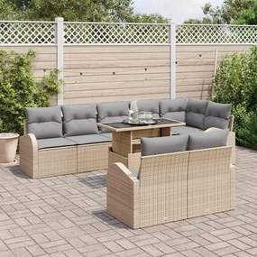 vidaXL Σετ Καναπέ Κήπου με μαξιλάρι 9 pcs Μπεζ Πολυ ράταν