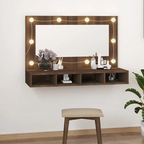 Έπιπλο Καθρέπτη με LED Καφέ Δρυς 90x31,5x62 εκ. - Καφέ