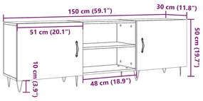 Έπιπλο Τηλεόρασης Δρυς τεχνίτης 150x30x50 εκ. Επεξ. Ξύλο - Καφέ