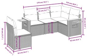 vidaXL Σετ Καναπέ Κήπου 5 Τεμαχίων Μαύρο Συνθετικό Ρατάν με Μαξιλάρια