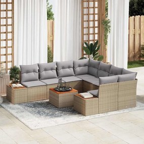 vidaXL Σετ Καναπέ Κήπου με μαξιλάρι 9 pcs Μπεζ Πολυ ράταν