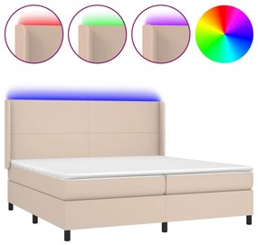 vidaXL Κρεβάτι Boxspring Στρώμα&LED Καπουτσίνο 200x200 εκ. Συνθ. Δέρμα