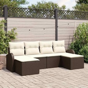 vidaXL Σετ Καναπέ Κήπου με μαξιλάρι 6 pcs Καφέ Πολυ Ρατάν