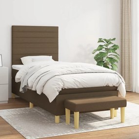 vidaXL Κρεβάτι Boxspring με Στρώμα Σκούρο Καφέ 80x200 εκ. Υφασμάτινο