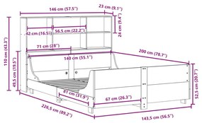 Κρεβάτι Βιβλιοθήκη Χωρίς Στρώμα Καφέ 140x200 εκ Μασίφ Πεύκο - Καφέ