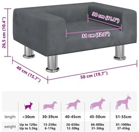 vidaXL Κρεβάτι Σκύλου Σκούρο Γκρι 50x40x26,5 εκ. Βελούδινο