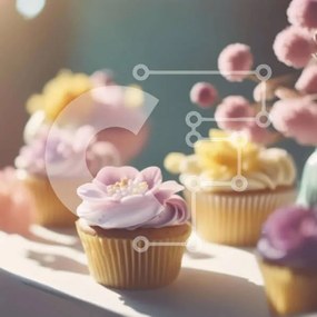 Intra Συλλεκτικό Ξύλινο Παζλ Plywood  4mm - Πολύχρωμα cupcakes σε λευκό τραπέζι με λουλούδια Σε Ξύλινο Κουτί - Διαστάσεις: 10x10 cm – 25 κομμάτια