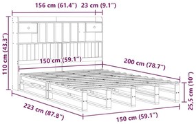 Κρεβάτι Βιβλιοθήκη Χωρίς Στρώμα 150x200 εκ Μασίφ Ξύλο Πεύκου - Καφέ