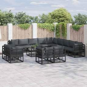 vidaXL Σετ Καναπέ Κήπου με μαξιλάρι 14 pcs Μαύρο Αλουμίνιο