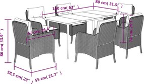 vidaXL Σετ Τραπεζαρίας Κήπου 7 τεμ. Γκρι Συνθ. Ρατάν με Μαξιλάρια
