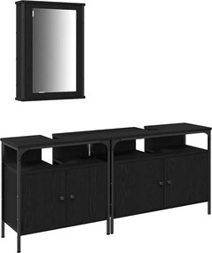 vidaXL Μονάδες Νιπτήρα Μπάνιου με ράφι 3 pcs Μαύρο Επεξεργασμένο ξύλο
