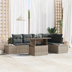 Set Καναπέδων vidaXL Σετ 6 Γκρι Ρατάν, μαξιλάρια πολυεστέρα