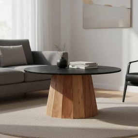 Τραπέζι σαλονιού Ezerdian pakoworld μασίφ ξύλο ακακίας σε φυσική απόχρωση με επιφάνεια μαύρου μαρμάρου Φ90x45εκ