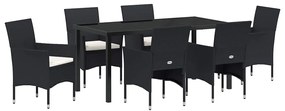 vidaXL Σέτ φαγητού για κήπο με μαξιλάρι 7 pcs Μαύρο Πολυ ράταν