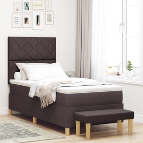 vidaXL Κρεβάτι Box Spring από  με Στρώμα και Πάγκο Σκοτεινών Καφέ 90x200 εκ Υφάσματος