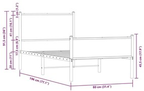 Μεταλλικό πλαίσιο κρεβατιού χωρίς στρώμα καφέ δρυς 75x190 cm - Καφέ