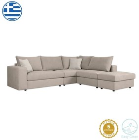 Πολυμορφικός-αναστρέψιμος καναπές London pakoworld γκρι-μπεζ ύφασμα με μαξιλάρια σε απόχρωση ανοιχτό