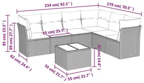 Καναπές Σετ 7 Τεμαχίων Μαύρο Συνθετικό Ρατάν με Μαξιλάρια - Μαύρο