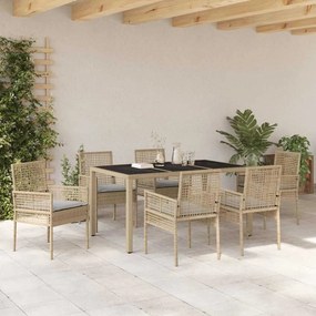 vidaXL Σέτ φαγητού για κήπο 7 pcs Μπεζ συνθετικό ρατάν