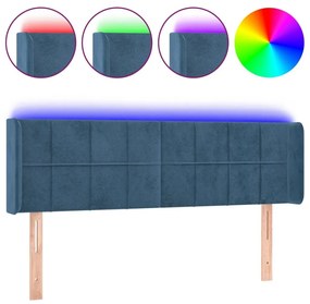 Κεφαλάρι Κρεβατιού LED Σκούρο Μπλε 147x16x78/88 εκ. Βελούδινο - Μπλε
