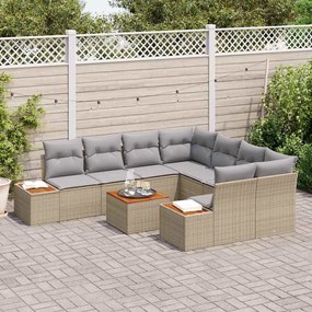 vidaXL Σετ Καναπέ Κήπου με μαξιλάρι 9 pcs Μπεζ Πολυ ράταν