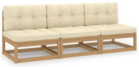 vidaXL Καναπές Κήπου Τριθέσιος από Μασίφ Ξύλο Πεύκου με Μαξιλάρια