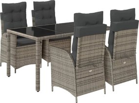 vidaXL Σετ Τραπεζαρίας Κήπου 5 τεμ. Γκρι Συνθ. Ρατάν με Μαξιλάρια