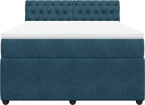 vidaXL Κρεβάτι Boxspring με Στρώμα Μπλε 140x190 εκ. Βελούδινο