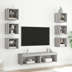 vidaXL Έπιπλα Τοίχου Τηλεόρασης 8 τεμ. LED Γκρι Sonoma από Επεξ. Ξύλο
