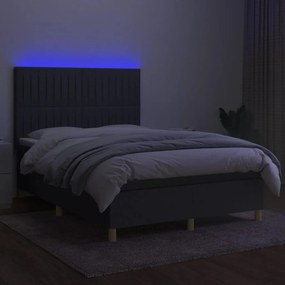vidaXL Κρεβάτι Boxspring με Στρώμα &amp; LED Σκ.Γκρι 140x190εκ. Υφασμάτινο
