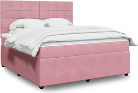 vidaXL Κρεβάτι Boxspring με Στρώμα Ροζ 180x200 εκ. Βελούδινο