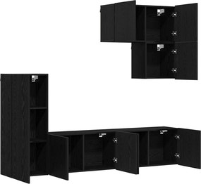 vidaXL Μονάδα Τοίχου Τηλεόρασης 5 pcs Μαύρη Οξυά Επεξεργασμένο ξύλο