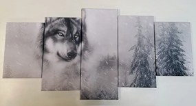 Εικόνα 5 μερών λύκος σε χιονισμένο τοπίο σε ασπρόμαυρο - 200x100