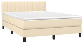 vidaXL Κρεβάτι Boxspring με Στρώμα &amp; LED Κρεμ 140x200 εκ. Υφασμάτινο