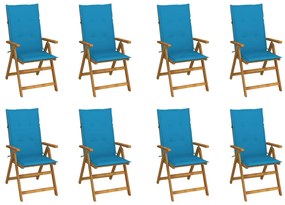 3075058 vidaXL Καρέκλες Κήπου Πτυσσόμ. 8 τεμ. Μασίφ Ξύλο Ακακίας με Μαξιλάρια Μπλε, 1 Τεμάχιο